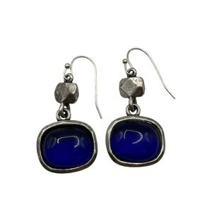 Chico's Silver Tone Blue Stone Dangle Earrings Women's Fashion Jewelry D14Q